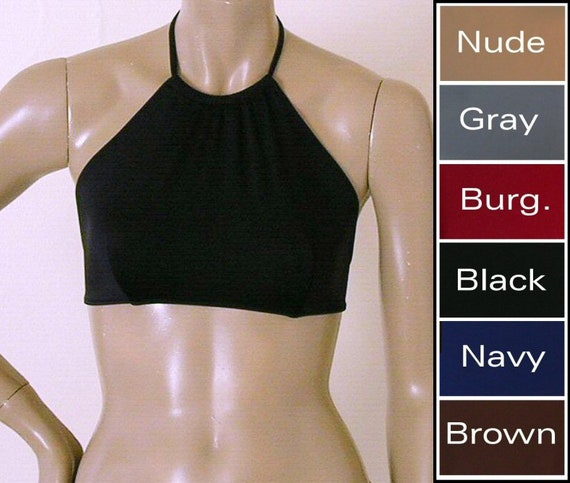 High Neck Halter Bikini Top in Black, Navy Blue, Brown, Gray, Burgundy,  Nude in S.M.L.XL -  Canada