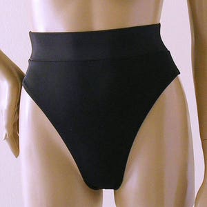 80s 90s High Leg Brazilian Banded Bikini Bottom in Black image 2