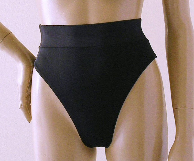 80s 90s High Leg Brazilian Banded Bikini Bottom in Black image 2