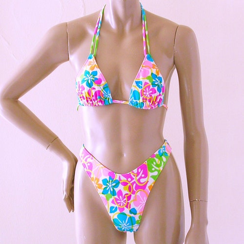 80s 90s High Leg Brazilian Bikini Bottom and Triangle Top in Etsy