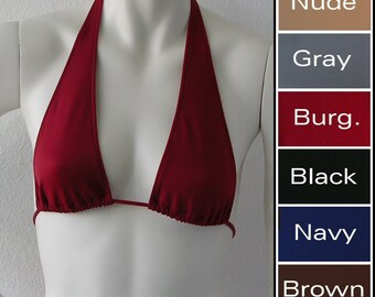 Sliding Halter Bikini Top in Nude, Gray, Black, Navy Blue, Brown, Burgundy in Cup Sizes to DD