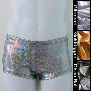 Mens Low Rise Square Cut Swimsuit in Disco Ball, Silver, or Gold Glitter Hologram