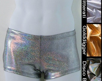 Mens Low Rise Square Cut Swimsuit in Disco Ball, Silver, or Gold Glitter Hologram