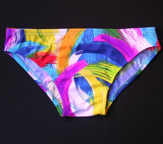 Mens Low Rise Swim Brief Swimsuit in Multicolored Brushstroke | Etsy