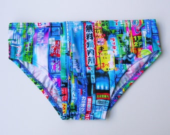 Mens Swim Brief Swimsuit in Regular or Low Rise in Shinjuku Print