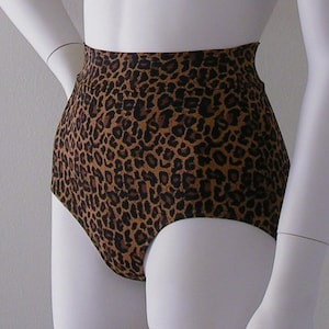 High Waisted Bikini Bottom in Brown Leopard Print in S-M-L-XL