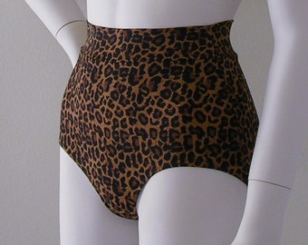 High Waisted Bikini Bottom in Brown Leopard Print in S-M-L-XL