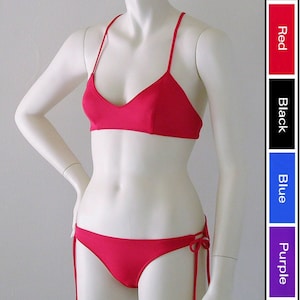 Cross Back Ballet Top and Tie Bottom Bikini in Red, Blue, Purple, or Black in S-M-L-XL