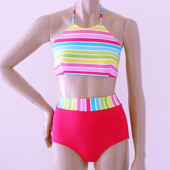 halter swim top with high waisted bottoms