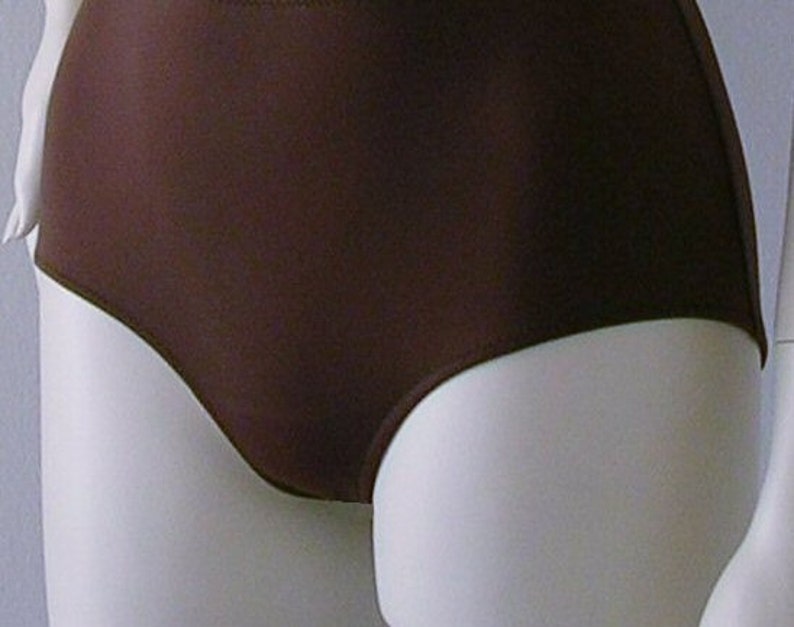 High Waisted Bikini Bottom with Banded Waist in Black, Navy, Burgundy or Brown in S-M-L-XL image 3