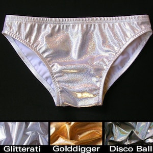 MENS Low Rise Swim Brief Swimsuit in  Silver, Gold, and Disco Ball Glitter Hologram