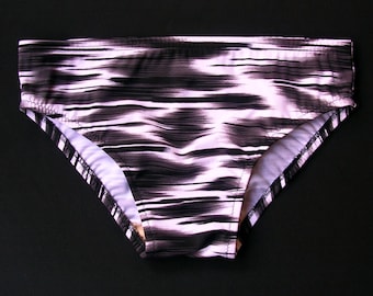 Mens Swim Brief Swimsuit in Regular or Low Rise in Black and White Wavelength Print