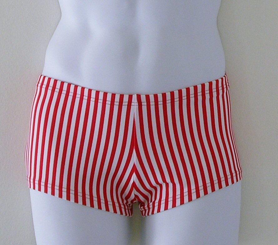 Mens Low Rise Square Cut Swimsuit in Red and White Candy | Etsy