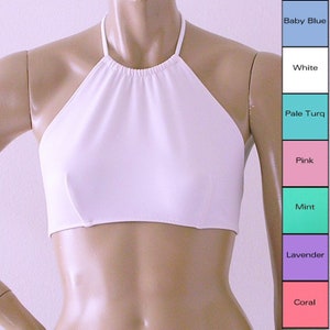 High Neck Halter Bikini Swimsuit Top in White, Pink, Baby Blue, Coral, Lavender, Mint, or Turquoise