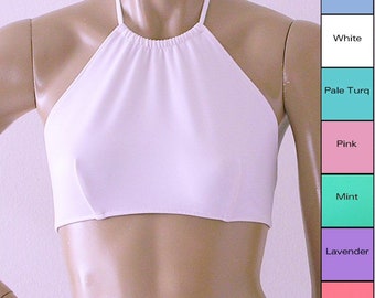 High Neck Halter Bikini Swimsuit Top in White, Pink, Baby Blue, Coral, Lavender, Mint, or Turquoise