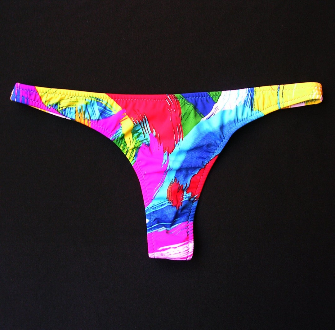 Thong Bikini Bottom in Brushstroke Print in S-M-L-XL - Etsy