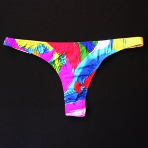 Thong Bikini Bottom in Brushstroke Print in S-M-L-XL