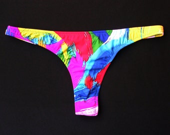 Tanga Bikini Bottom in Pinselstrich Druck in S-M-L-XL
