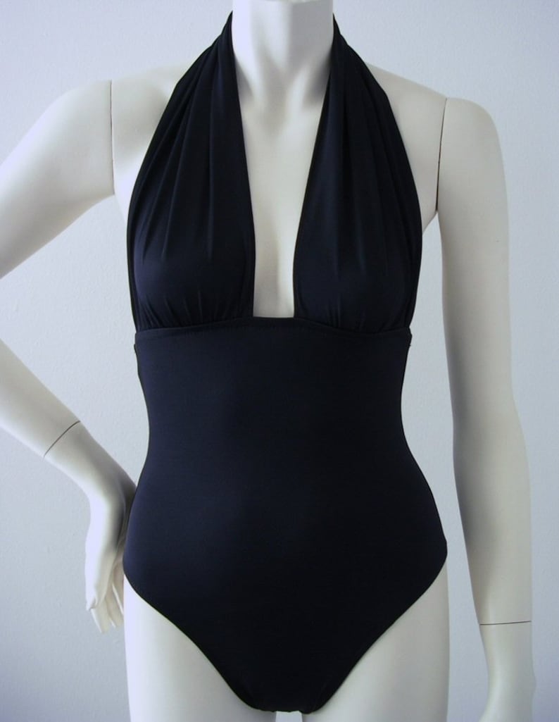 Black Retro Marilyn Halter One Piece Swimsuit S-M-L-XL image 3