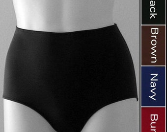 Retro High Waisted Bikini Swimsuit Bottom in Black, Navy Blue, Brown, Burgundy