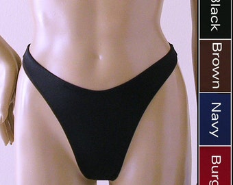 80s 90s Thong Bikini Bottom with High Leg in Black, Burgundy, Brown, Navy Blue in S M L XL