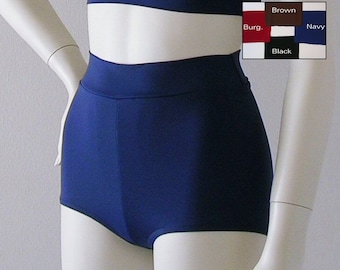 High Waisted Boy Short Bikini Bottom in Black, Navy, Burgundy, or Brown in S-M-L-XL