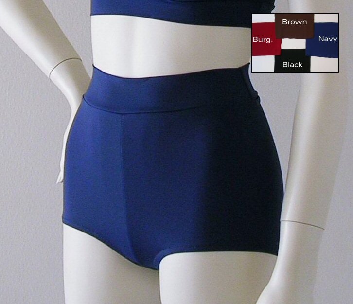 High Waisted Boy Short Bikini Bottom in Black, Navy, Burgundy, or Brown in  S-M-L-XL 