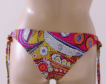 Brazilian Bikini Bottom with Keyhole Tie Sides in Mosaic Print in S-M-L-XL