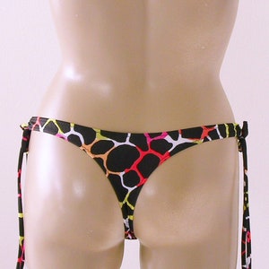 Thong Bikini Bottom with Tie Sides in Wired Giraffe Print in S-M-L-XL