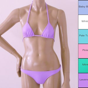 Thong Bikini Bottom and Triangle Top in Lavender, White, Pink, Turquoise, Baby Blue, Mint Green in Top Sizes to DD