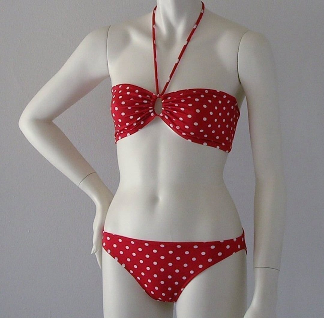 Padded Bandeau Bikini Slip With Drawstring Lamina Polka Dot
