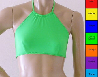 High Neck Bikini Top in Red, Yellow, Blue, Green, Orange, Purple, Turquoise, Fuschia, Available in D-Cups