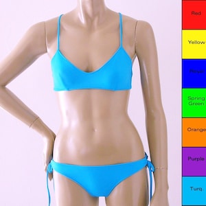Crossback Ballet Top and Tie Bottom Two Piece Bikini in Red, Yellow, Blue, Green, Orange, Purple, Turquoise, Fuschia