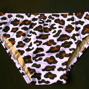 Mens Low Rise Brief Swimsuit in  White Leopard Print