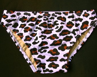 Mens Low Rise Brief Swimsuit in  White Leopard Print