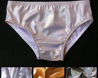 MENS Swim Brief Swimsuit in Silver, Gold, and Disco Ball Glitter Hologram