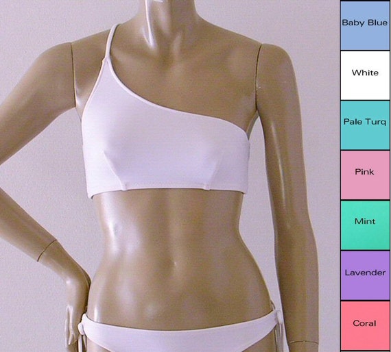 One Shoulder Bikini Top in White Pink Baby Blue Pale Turquoise Lavender Mint Coral Etsy Canada