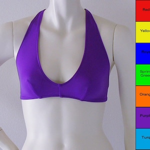 Cross Back Halter Bikini Top in Red, Yellow, Blue, Green, Orange, Purple, Turquoise, Fuschia