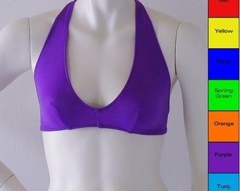 Cross Back Halter Bikini Top in Red, Yellow, Blue, Green, Orange, Purple, Turquoise, Fuschia