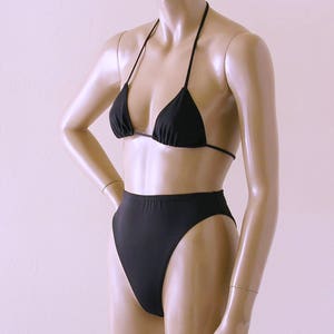 80s 90s High Leg High Waist Brazilian Bikini Bottom and Triangle Top in Black