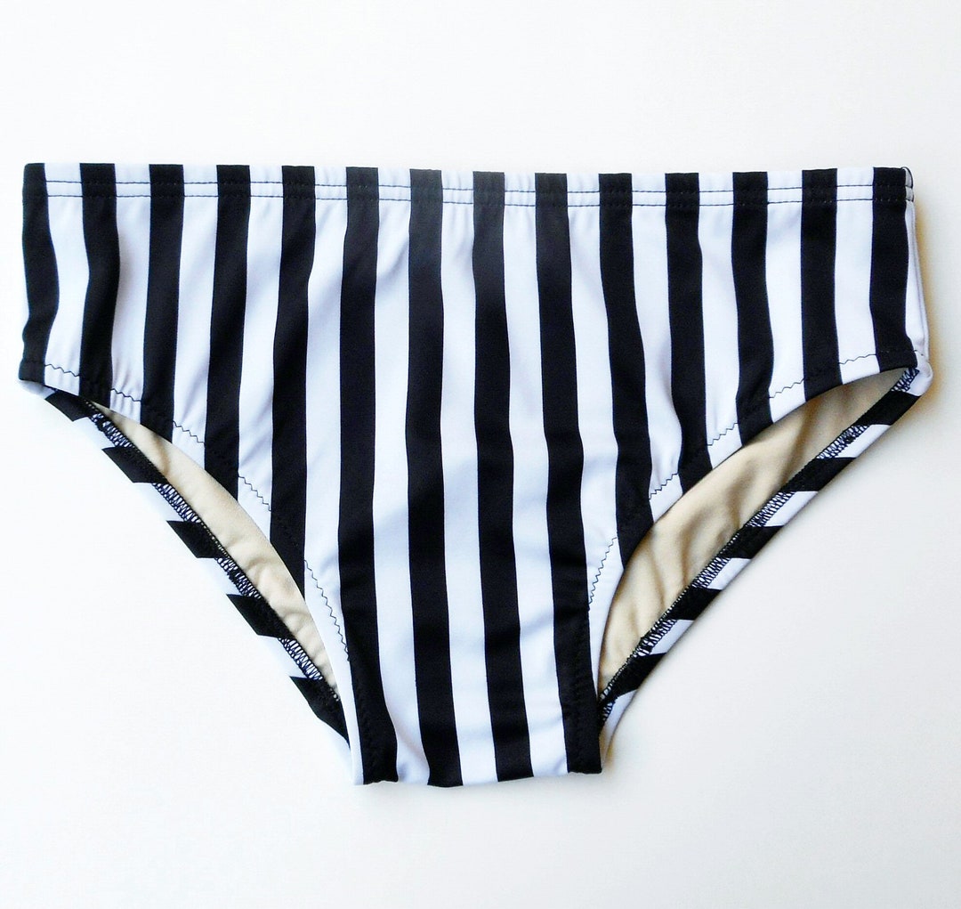 Men's Swim Brief Swimwear in Black and White Vertical Stripe in Regular ...