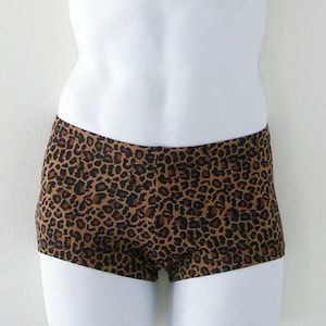 Mens Low Rise Square Cut Swimsuit in Brown Leopard Print
