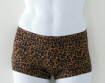 Mens Low Rise Square Cut Swimsuit in Brown Leopard Print