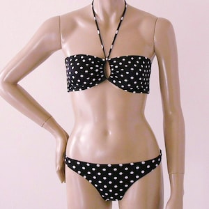 Black Polka Dot Bandeau with Brazilian or Standard Bottom Bikini in Custom Sizes