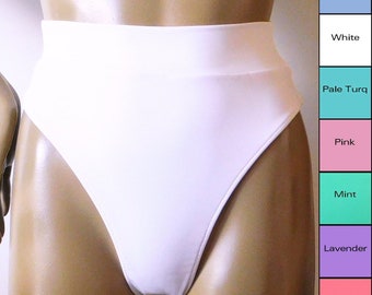 Slip bikini a perizoma con vita elasticizzata e sgambatura alta in bianco, rosa, lavanda, turchese, menta, azzurro, corallo