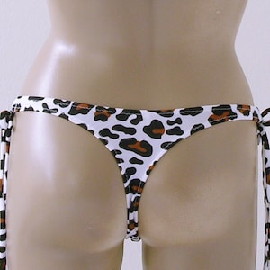 Thong Bikini Bottom in White Leopard Print in S-M-L-XL