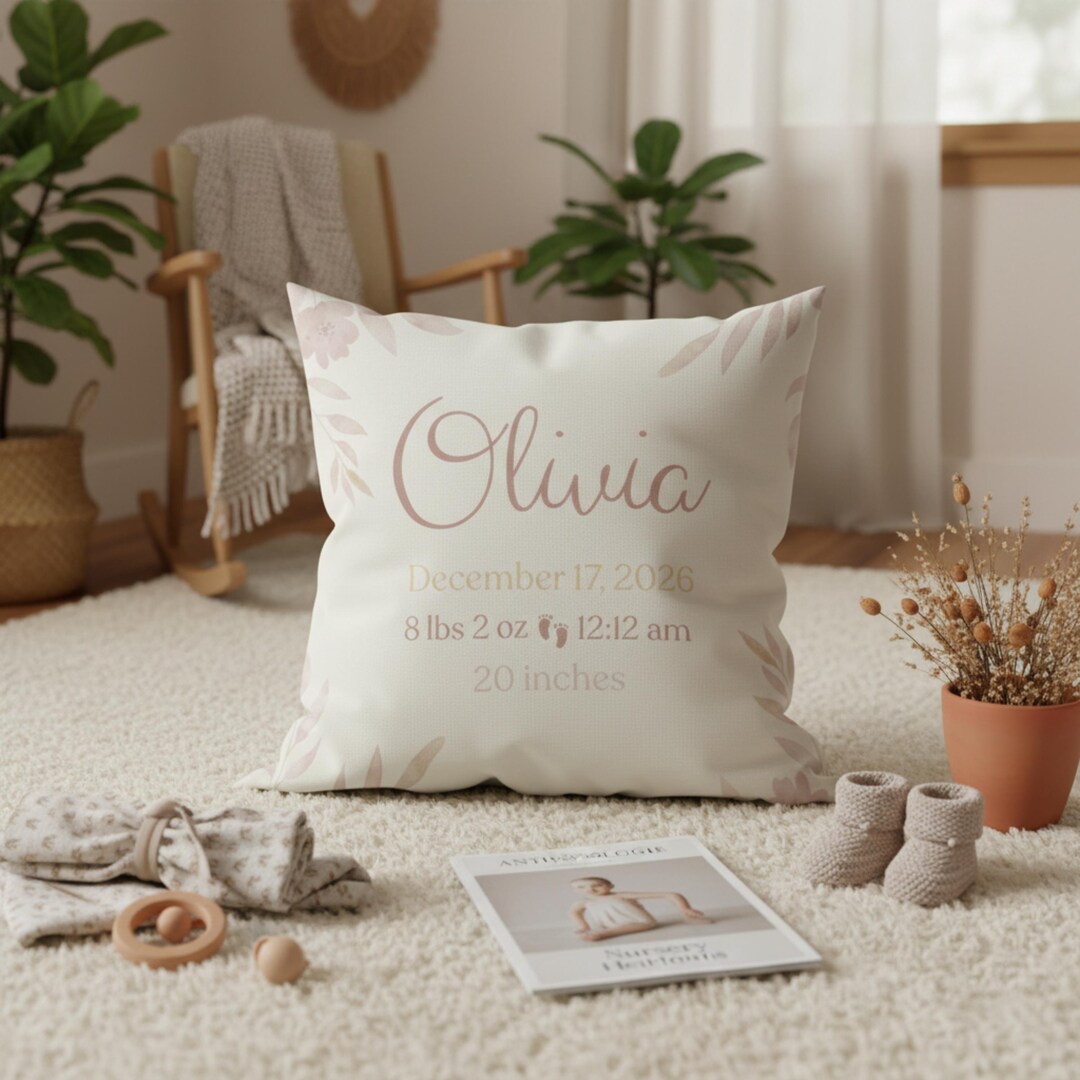 Personalized Birth Announcement Pillow - Custom Baby Details - Dusty ...