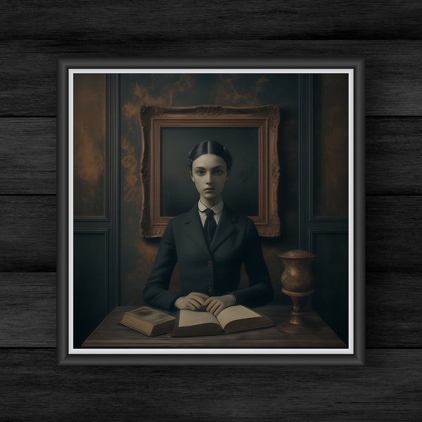 Vintage Dark Academia Wall Art, Moody Library Digital Print, Gothic Decor, Square Vintage-Style Portrait, Cottage Core, Eclectic, Vintage