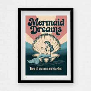 Mermaid Dreams Retro Poster: Boho Sea Jugendstil Print (Digitaler Download)
