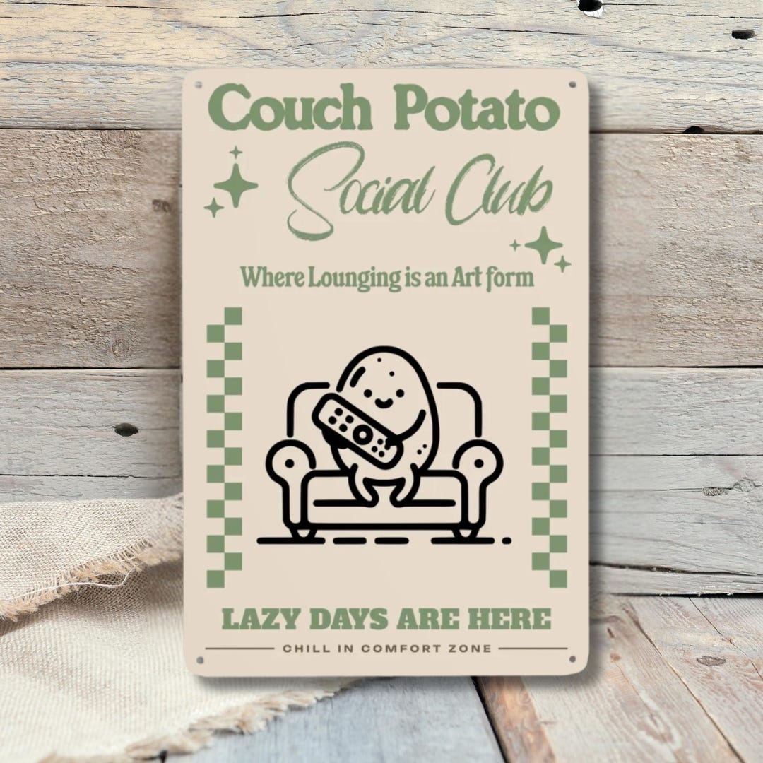 Rustic Potato Sign Couch Potato Tin Sign - Vintage Lounge Decor, Funny Wall Art - Etsy